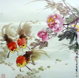 Chinese Goldfish Painting,69cm x 69cm,2366006-x