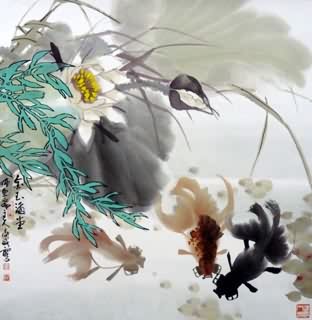 Chinese Goldfish Painting,69cm x 69cm,2366007-x