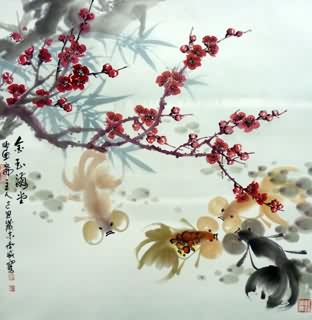Chinese Goldfish Painting,69cm x 69cm,2366008-x