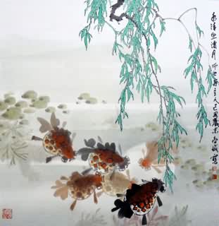 Chinese Goldfish Painting,69cm x 69cm,2366010-x