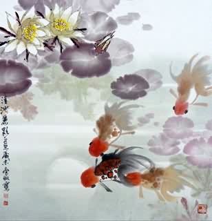 Chinese Goldfish Painting,69cm x 69cm,2366011-x