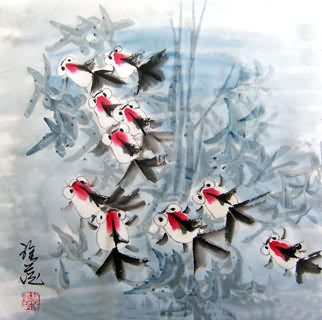 Chinese Goldfish Painting,40cm x 40cm,2367006-x
