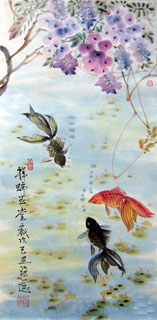 Chinese Goldfish Painting,35cm x 70cm,2367009-x