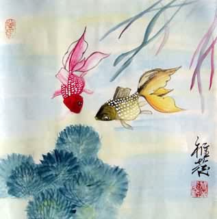 Chinese Goldfish Painting,33cm x 33cm,2367018-x