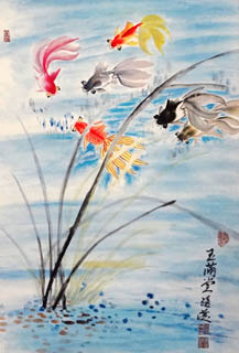 Chinese Goldfish Painting,69cm x 46cm,2367028-x