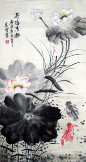 Chinese Goldfish Painting,55cm x 100cm,2370001-x