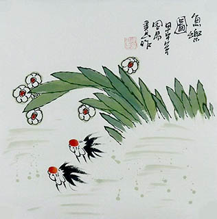 Chinese Goldfish Painting,34cm x 34cm,2396056-x