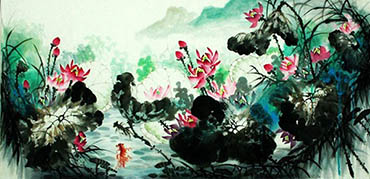 Chinese Goldfish Painting,68cm x 136cm,2449002-x