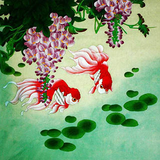 Chinese Goldfish Painting,68cm x 68cm,2547023-x