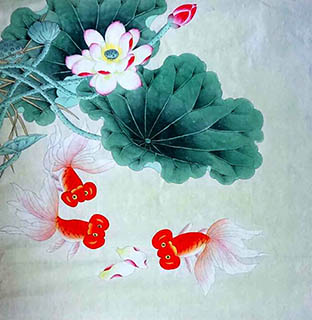 Chinese Goldfish Painting,66cm x 66cm,2547024-x