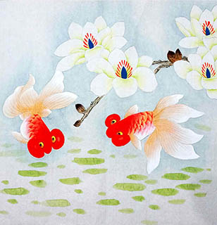 Chinese Goldfish Painting,50cm x 50cm,2547025-x
