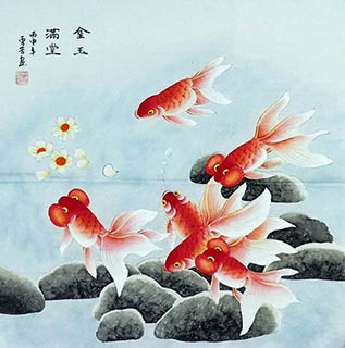 Chinese Goldfish Painting,66cm x 66cm,2547026-x