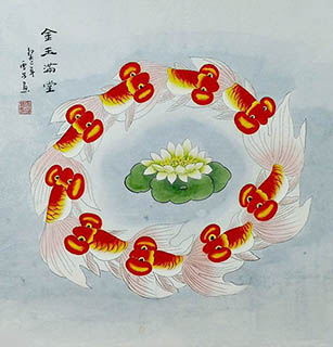 Chinese Goldfish Painting,66cm x 66cm,2547027-x