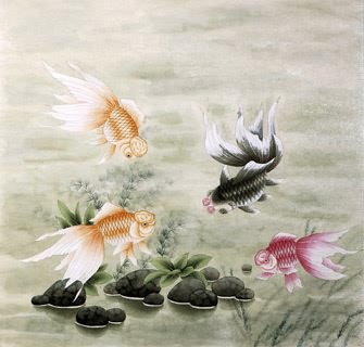 Chinese Goldfish Painting,66cm x 66cm,2614005-x