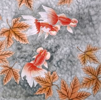 Chinese Goldfish Painting,66cm x 66cm,2614006-x