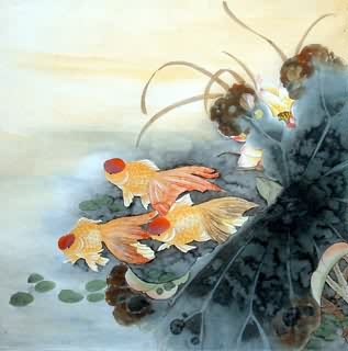 Chinese Goldfish Painting,69cm x 69cm,2614009-x