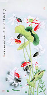Chinese Goldfish Painting,66cm x 130cm,2622020-x