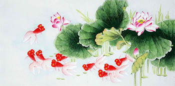 Chinese Goldfish Painting,66cm x 130cm,2622022-x