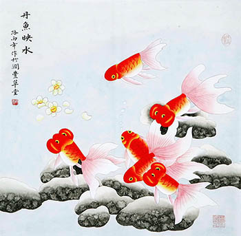 Chinese Goldfish Painting,66cm x 66cm,2622023-x