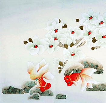 Chinese Goldfish Painting,66cm x 66cm,2622027-x