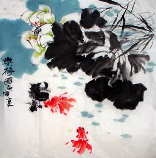 Chinese Goldfish Painting,66cm x 66cm,2695001-x