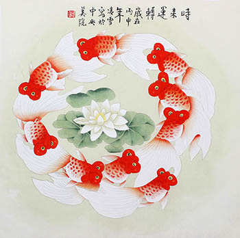 Chinese Goldfish Painting,66cm x 66cm,2702059-x