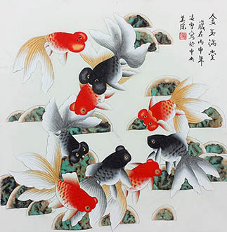 Chinese Goldfish Painting,66cm x 66cm,2702063-x