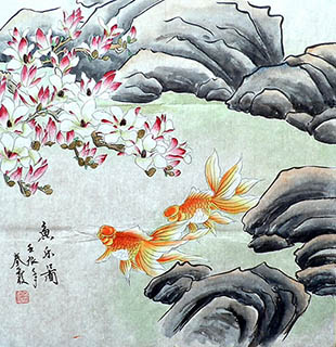 Chinese Goldfish Painting,68cm x 68cm,2703093-x