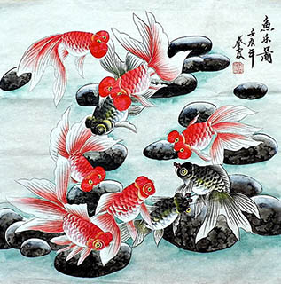 Chinese Goldfish Painting,68cm x 68cm,2703094-x