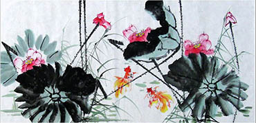 Chinese Goldfish Painting,50cm x 100cm,kyz21155002-x