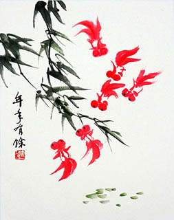 Chinese Goldfish Painting,34cm x 46cm,kyz21155003-x