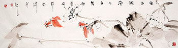Chinese Goldfish Painting,35cm x 136cm,lzl21221002-x