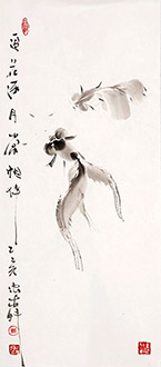 Chinese Goldfish Painting,34cm x 69cm,lzl21221004-x