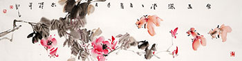 Chinese Goldfish Painting,35cm x 136cm,lzl21221007-x