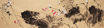 Chinese Goldfish Painting,48cm x 176cm,lzl21221008-x