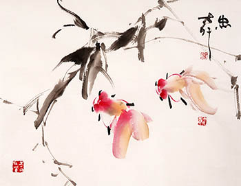 Chinese Goldfish Painting,35cm x 45cm,lzl21221011-x