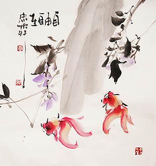 Chinese Goldfish Painting,45cm x 48cm,lzl21221012-x
