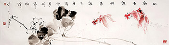 Chinese Goldfish Painting,35cm x 136cm,lzl21221013-x