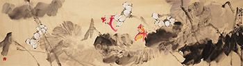 Chinese Goldfish Painting,48cm x 176cm,lzl21221014-x