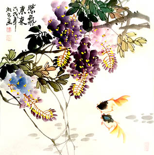 Chinese Goldfish Painting,50cm x 50cm,wzw21156001-x
