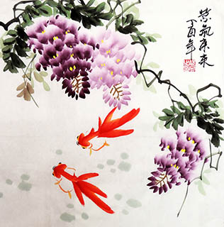 Chinese Goldfish Painting,33cm x 33cm,wzw21156002-x