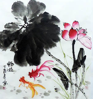 Chinese Goldfish Painting,50cm x 50cm,wzw21156003-x