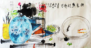 Chinese Goldfish Painting,50cm x 100cm,zjh21157007-x