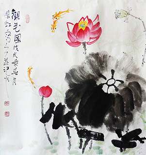 Chinese Goldfish Painting,50cm x 54cm,zjh21157013-x