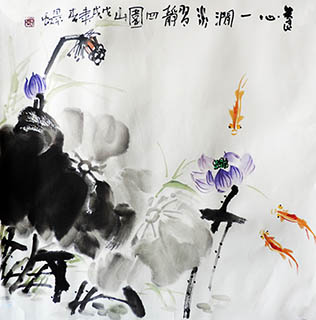 Chinese Goldfish Painting,50cm x 54cm,zjh21157017-x