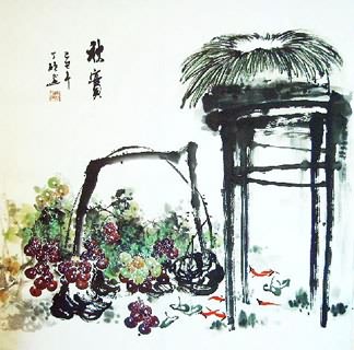 Chinese Grape Painting,69cm x 69cm,2554006-x