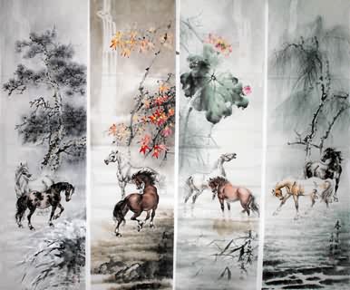 Chinese Horse Painting,38cm x 138cm,4524001-x
