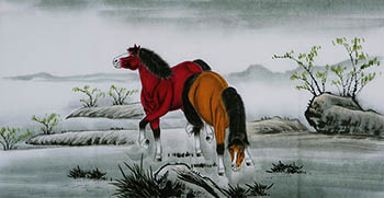 Chinese Horse Painting,68cm x 136cm,4671023-x