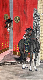 Chinese Horse Painting,69cm x 138cm,lzx41188002-x