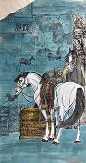 Chinese Horse Painting,68cm x 136cm,lzx41188003-x